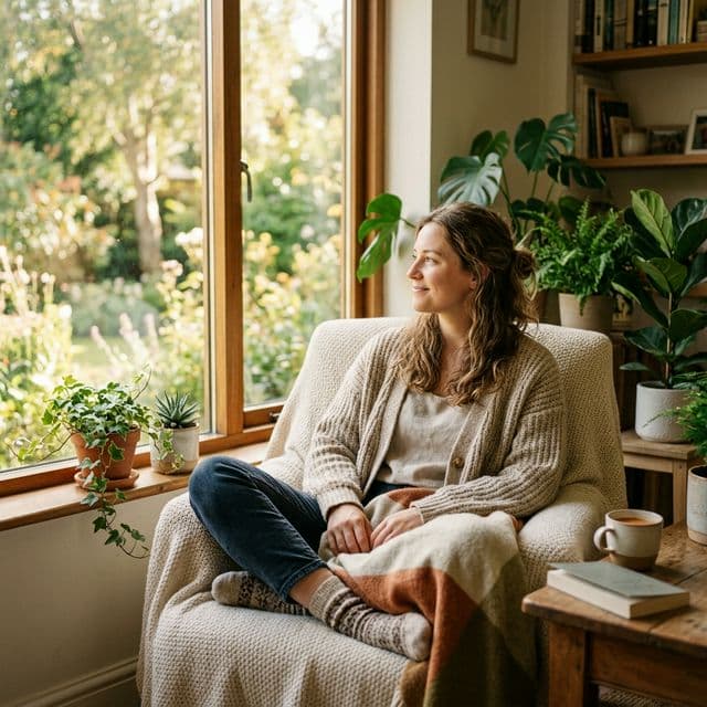 A person looking relaxed and hopeful